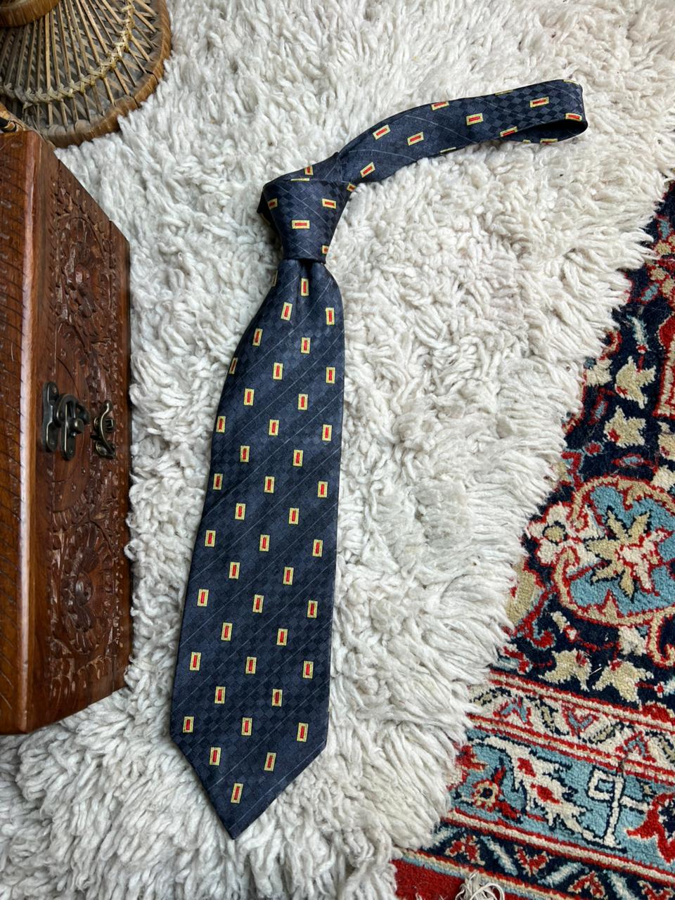 Michiko London Koshino Charcoal Checkerboard Geometric Silk-Look Necktie