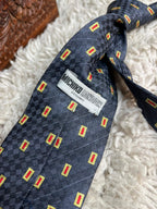 Michiko London Koshino Charcoal Checkerboard Geometric Silk-Look Necktie