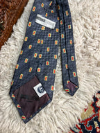 Michiko London Koshino Charcoal Checkerboard Geometric Silk-Look Necktie