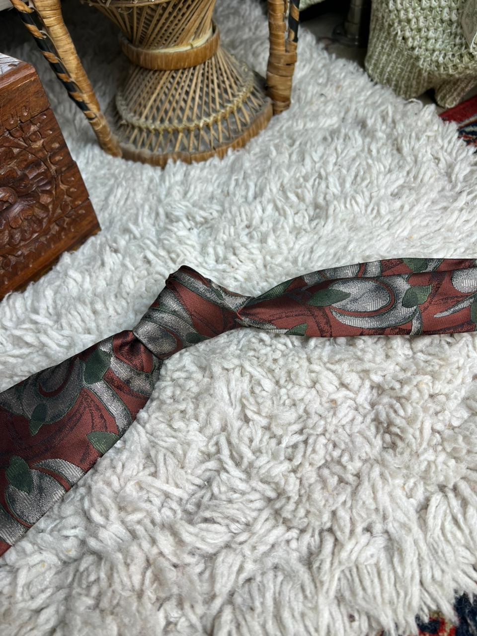 Roda Sigillet Vintage Abstract Floral Tie Earthy Rust & Sage Green