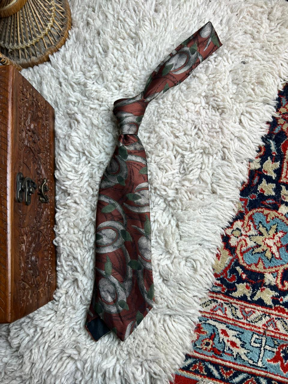 Roda Sigillet Vintage Abstract Floral Tie Earthy Rust & Sage Green