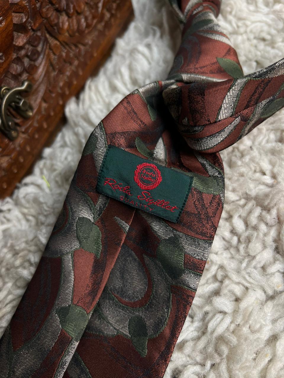 Roda Sigillet Vintage Abstract Floral Tie Earthy Rust & Sage Green