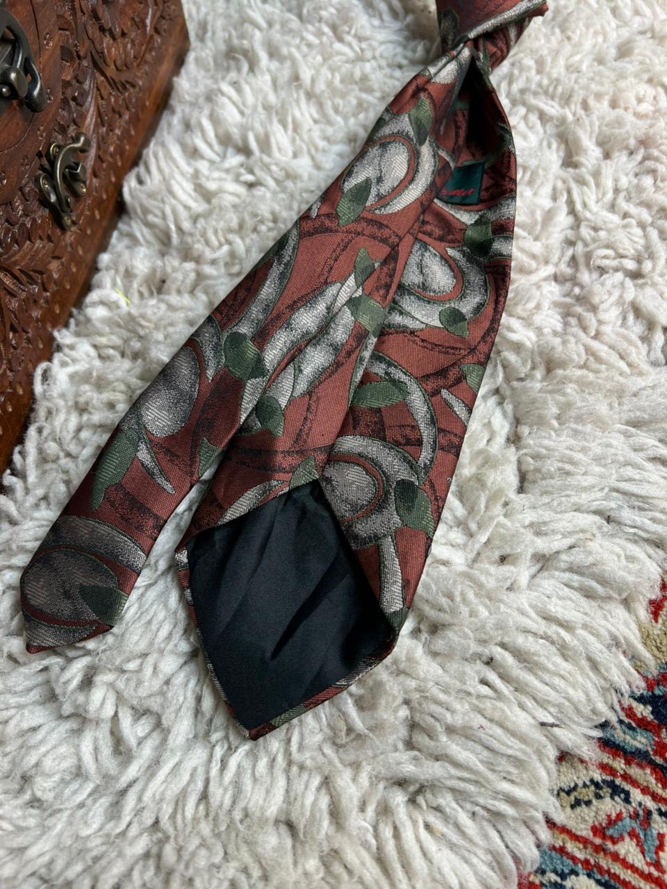 Roda Sigillet Vintage Abstract Floral Tie Earthy Rust & Sage Green