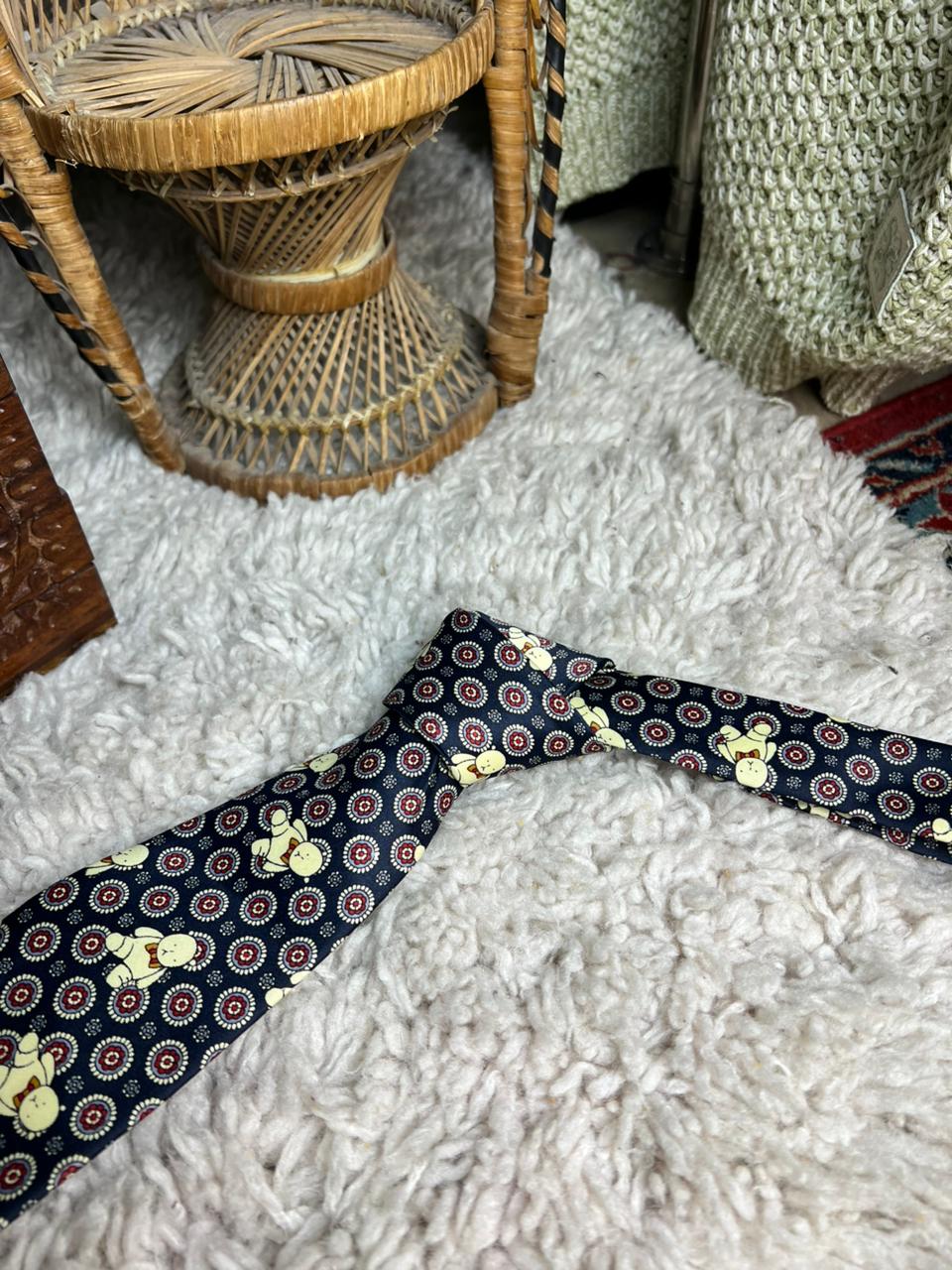 Valeria Boldi Hand Made Navy Silk Tie - Teddy Bear & Medallion Print