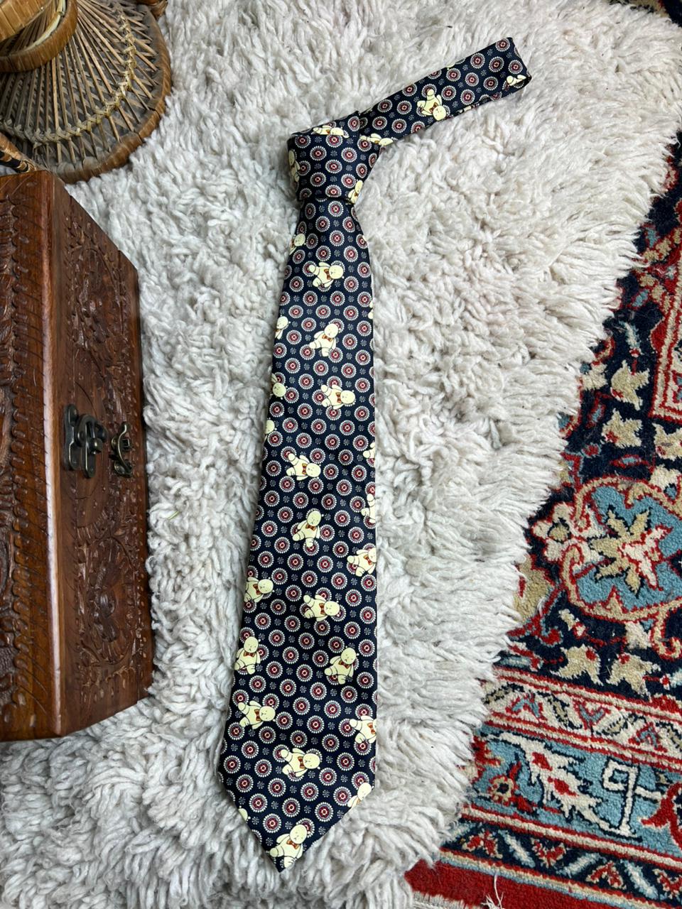 Valeria Boldi Hand Made Navy Silk Tie - Teddy Bear & Medallion Print