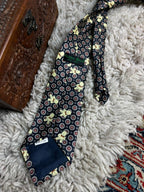 Valeria Boldi Hand Made Navy Silk Tie - Teddy Bear & Medallion Print