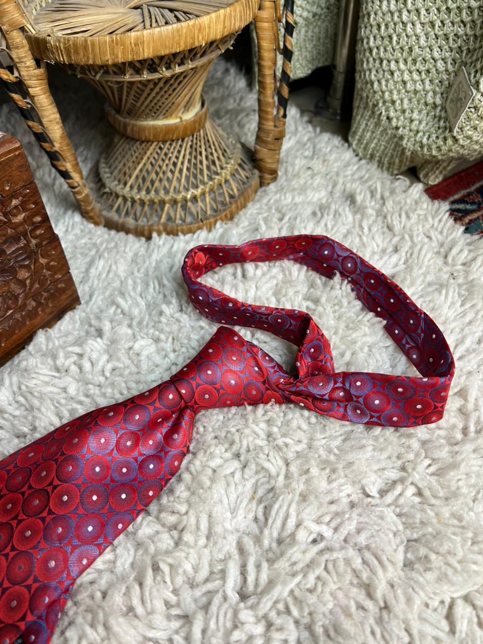 Andre Red and Blue Hand Made Geometric Circle Tie