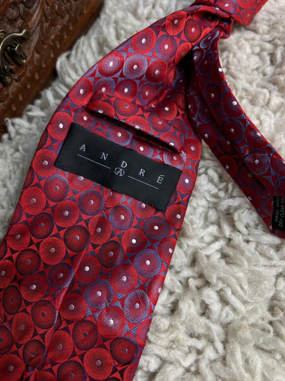 Andre Red and Blue Hand Made Geometric Circle Tie