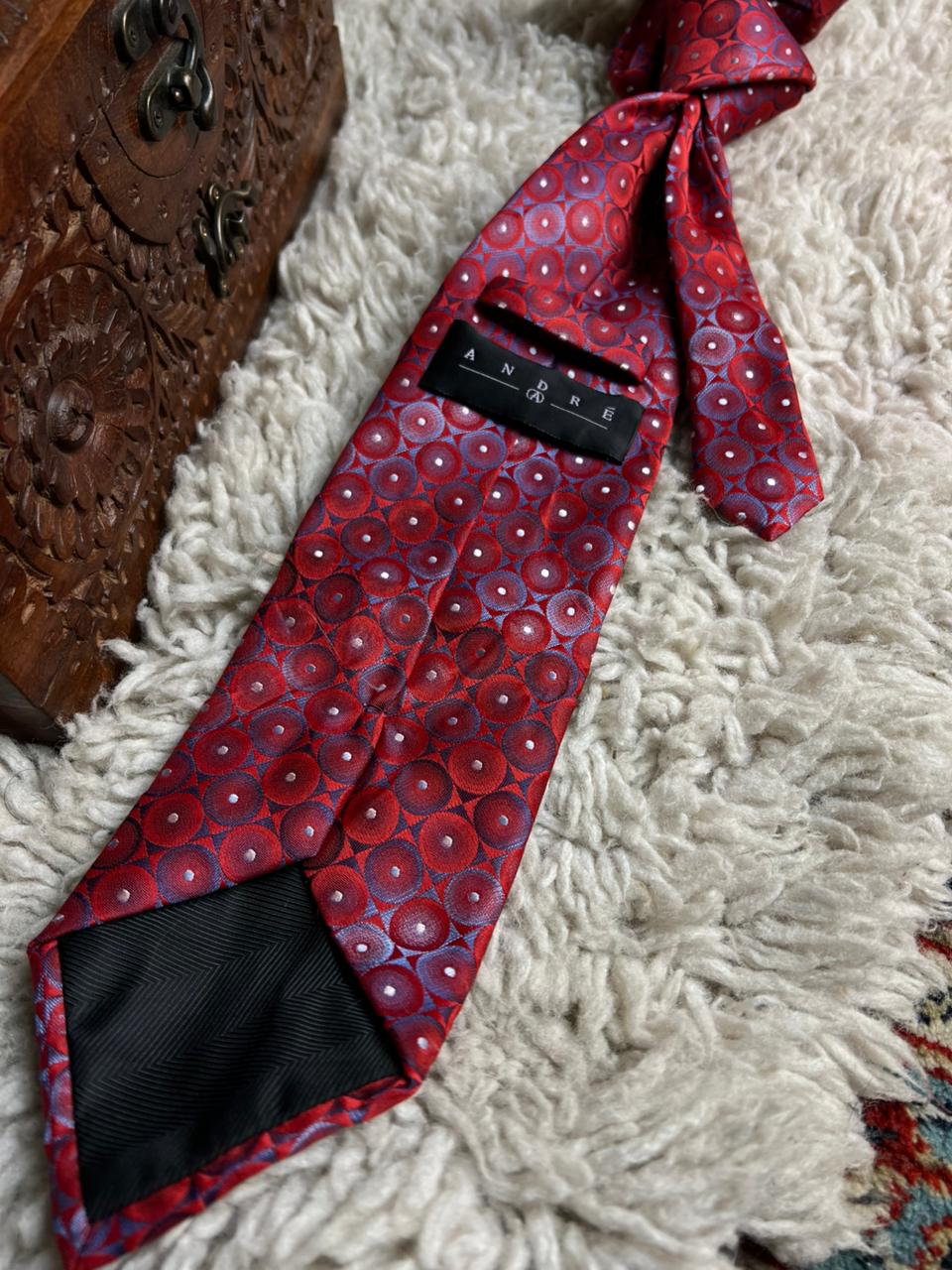 Andre Red and Blue Hand Made Geometric Circle Tie