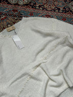 Matin Kim White Fuzzy Knit Distressed V-Neck Sweater