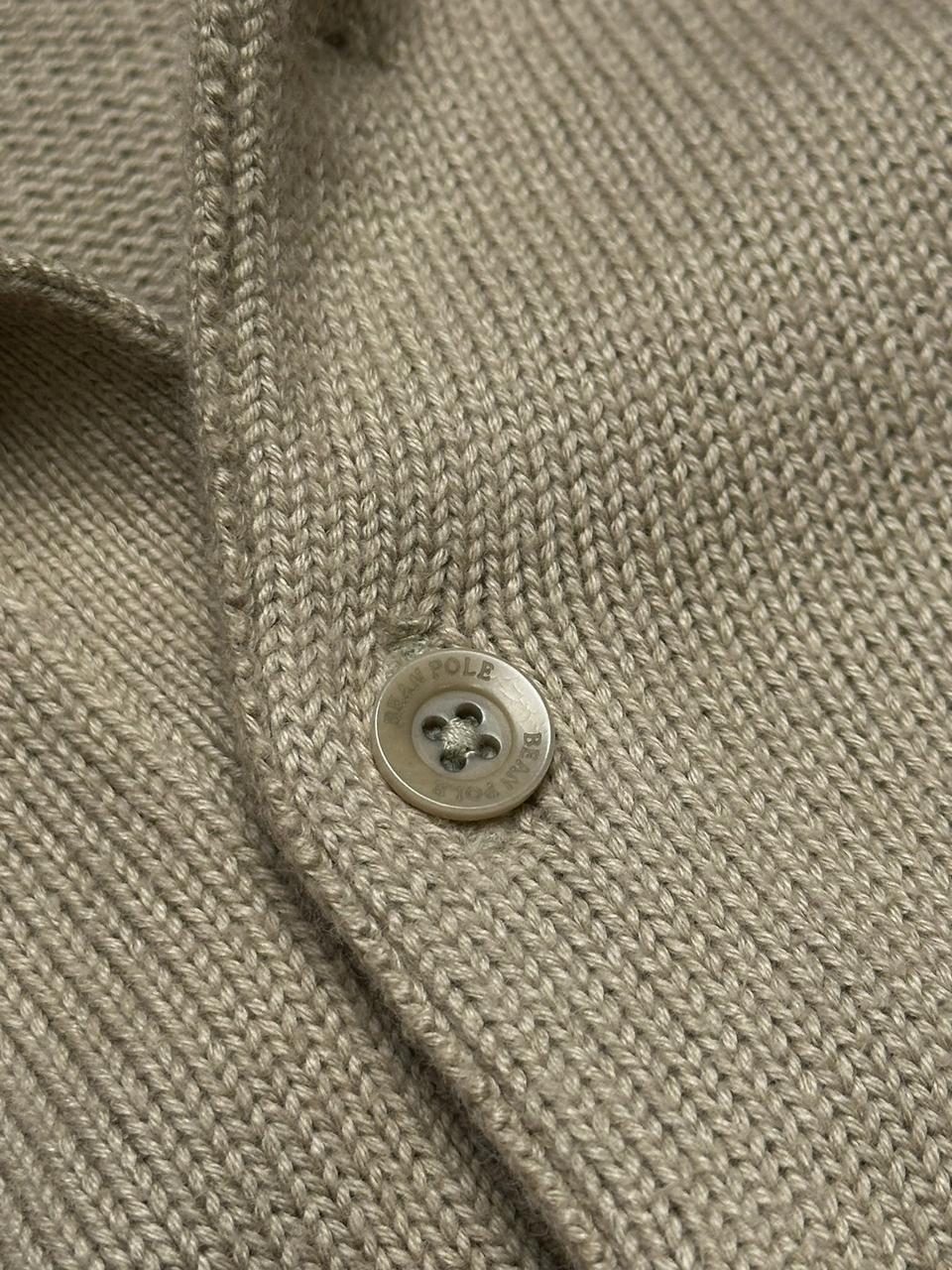 Bean Pole Beige Knit Polo Sweater