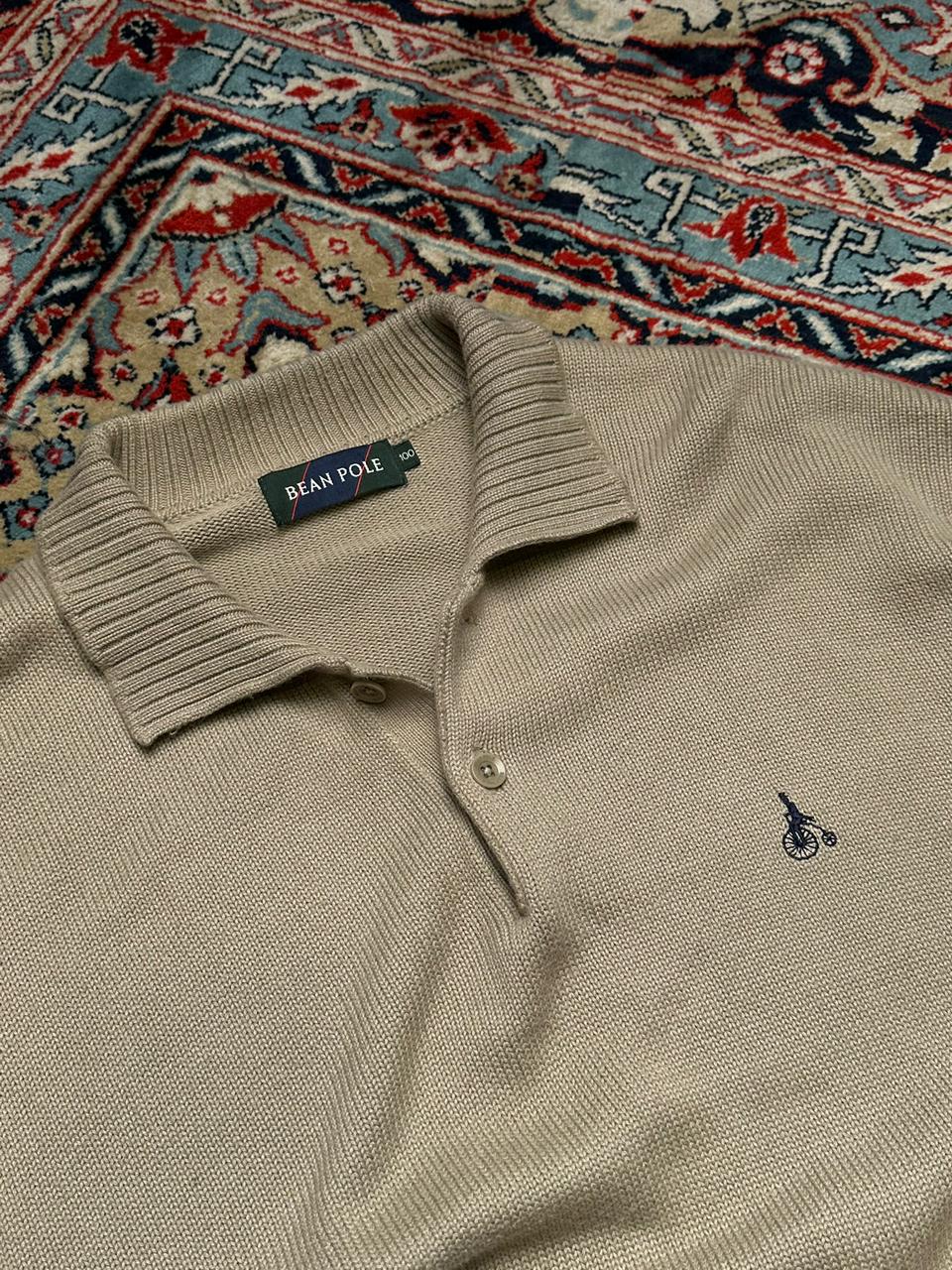 Bean Pole Beige Knit Polo Sweater