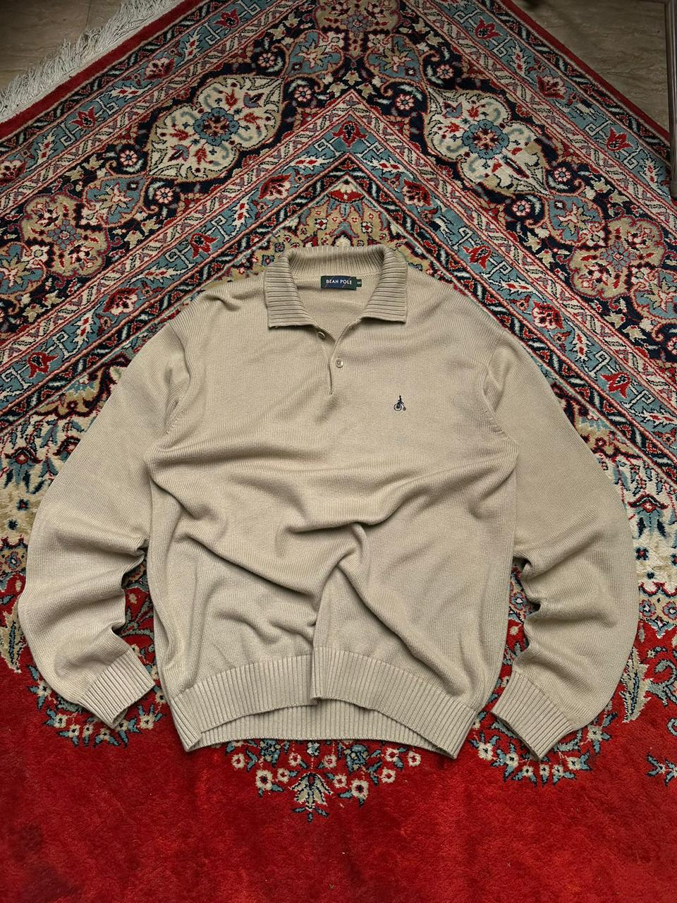 Bean Pole Beige Knit Polo Sweater