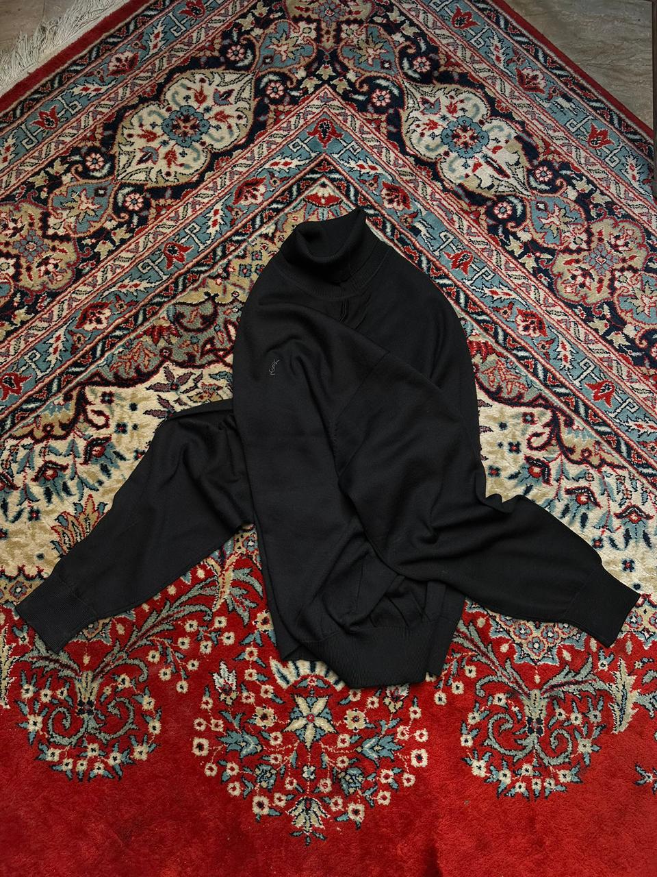 YSL Yves Saint Laurent Black Knit Mock Neck Pullover Sweater