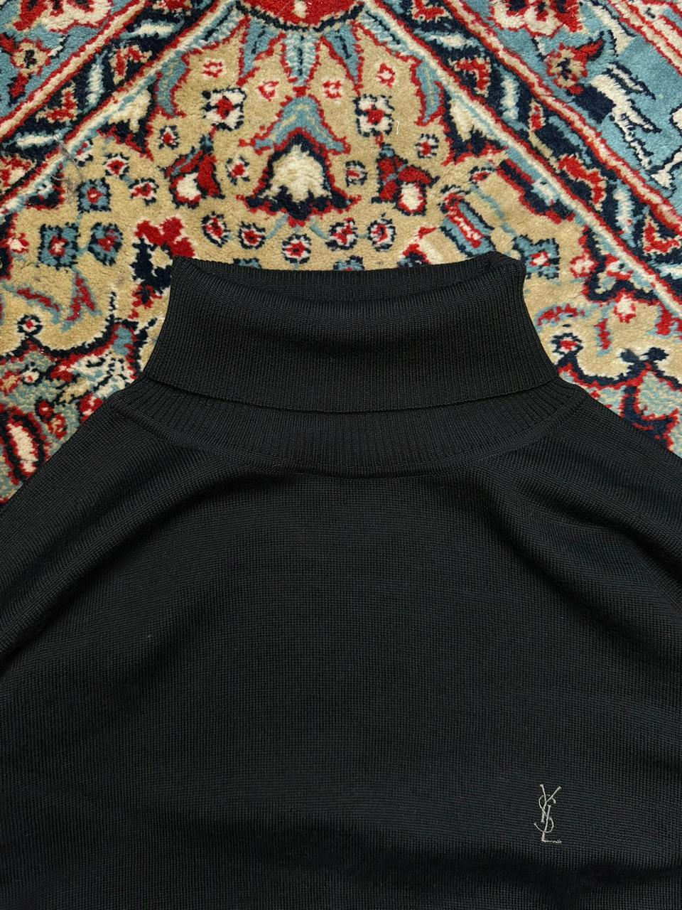 YSL Yves Saint Laurent Black Knit Mock Neck Pullover Sweater