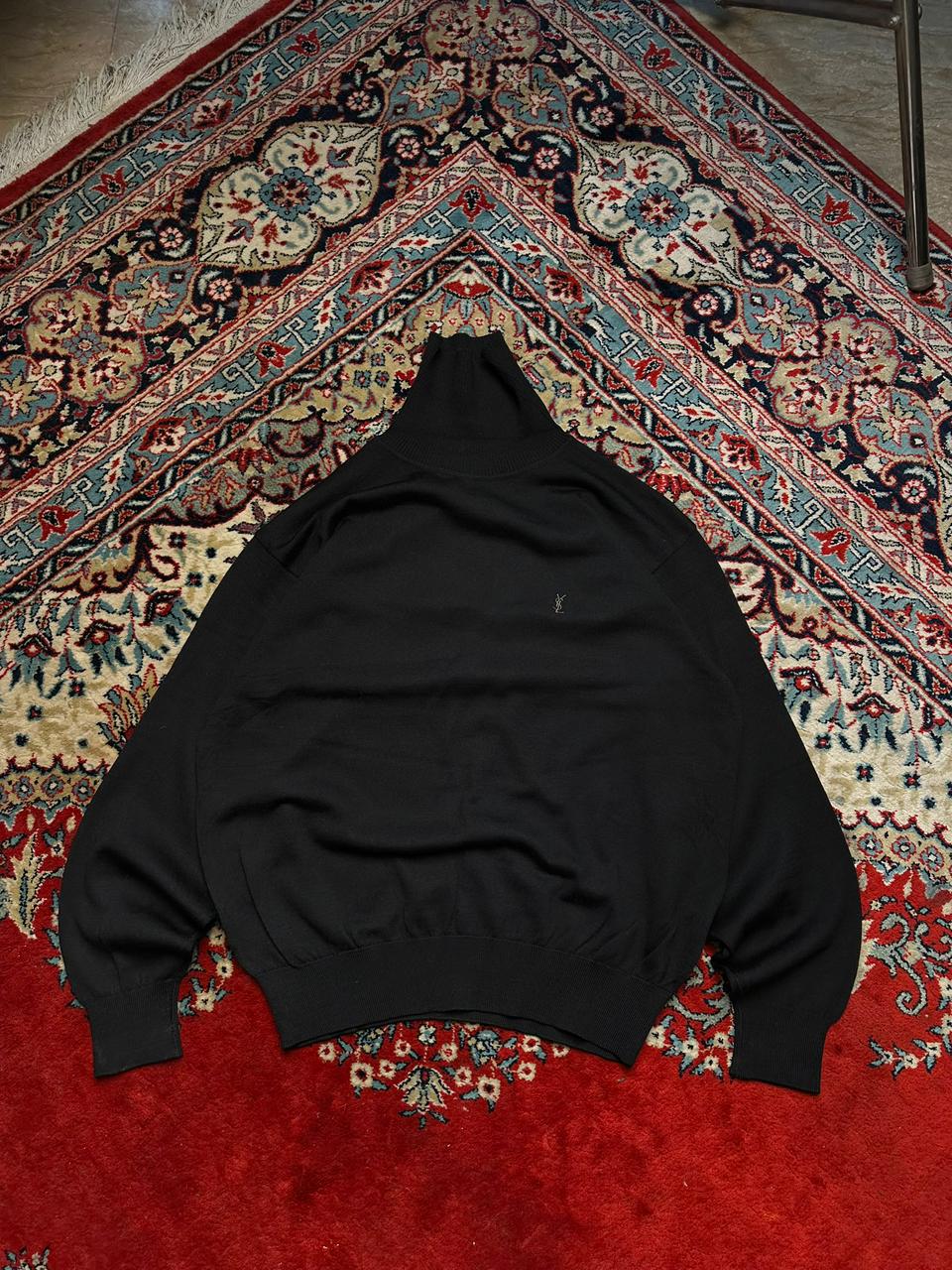 YSL Yves Saint Laurent Black Knit Mock Neck Pullover Sweater