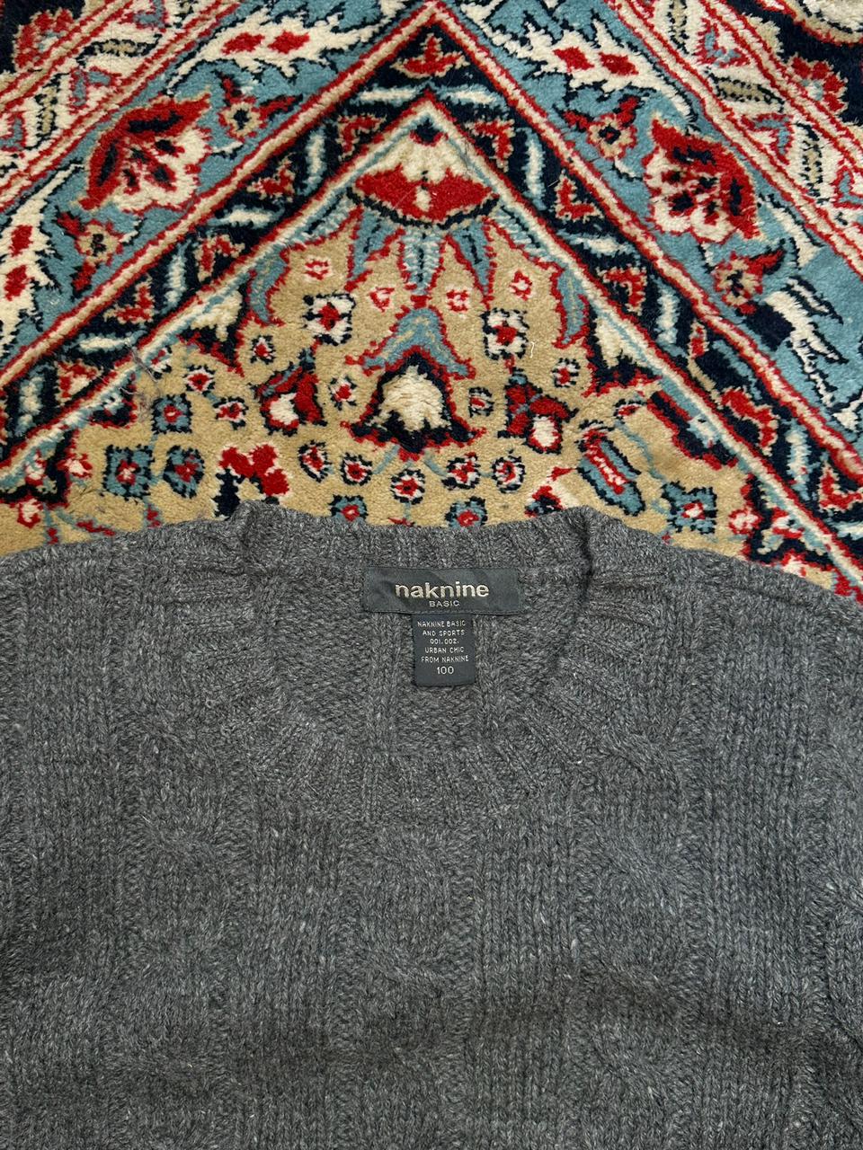 Naknine Gray Cable Knit Wool Sweater