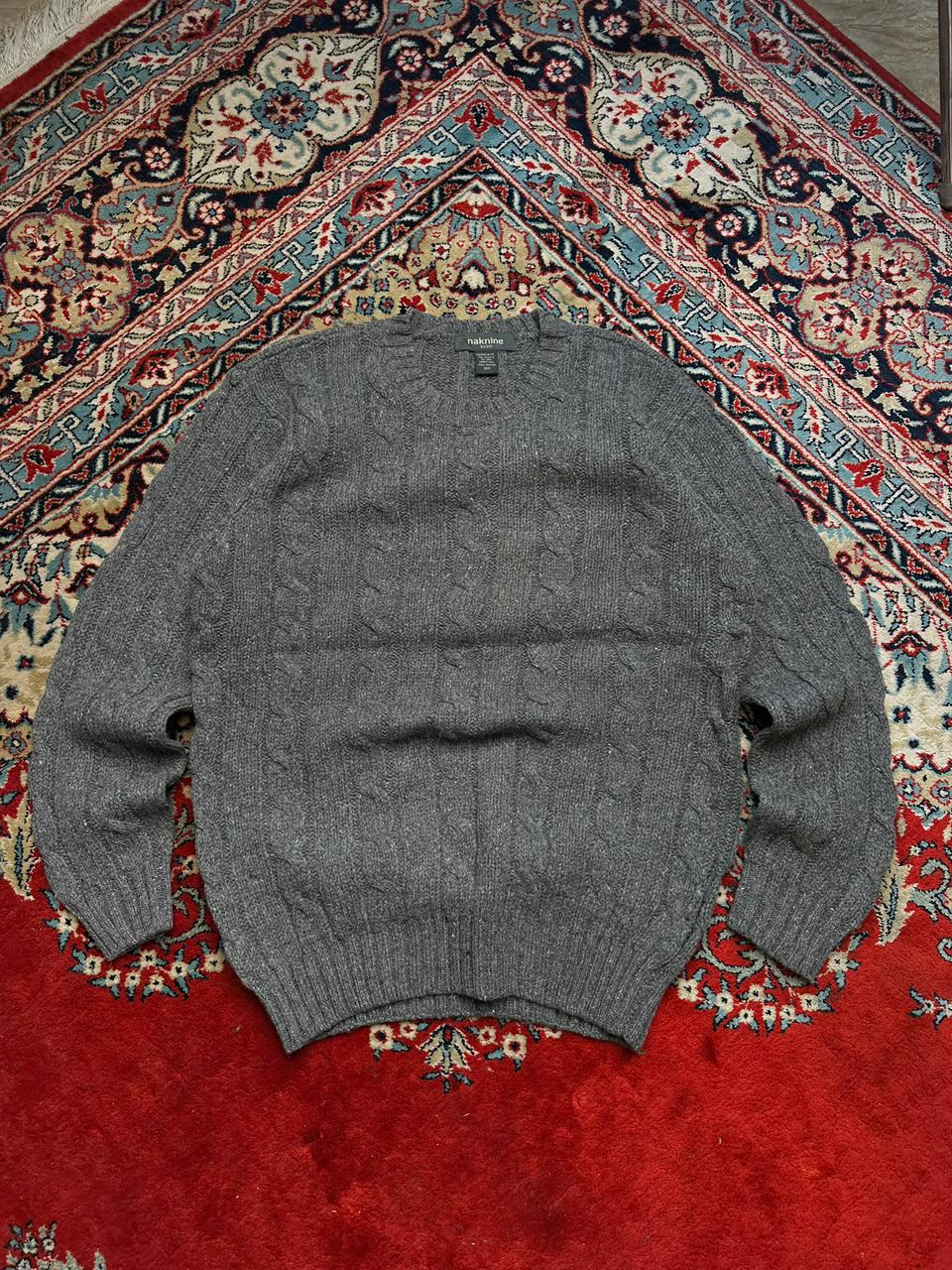 Naknine Gray Cable Knit Wool Sweater