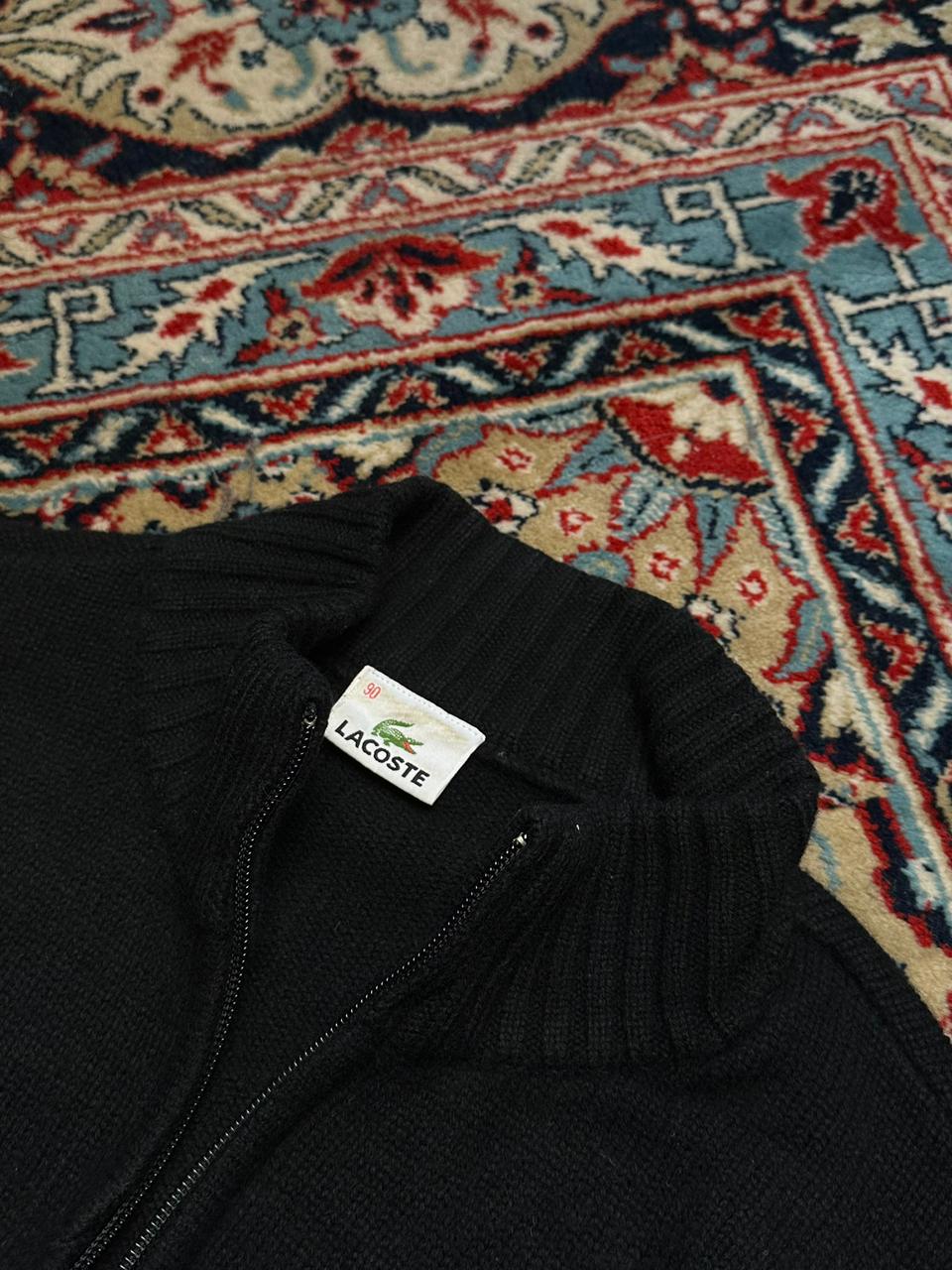 Lacoste Black Ribbed Full Zip KNIT Cardigan