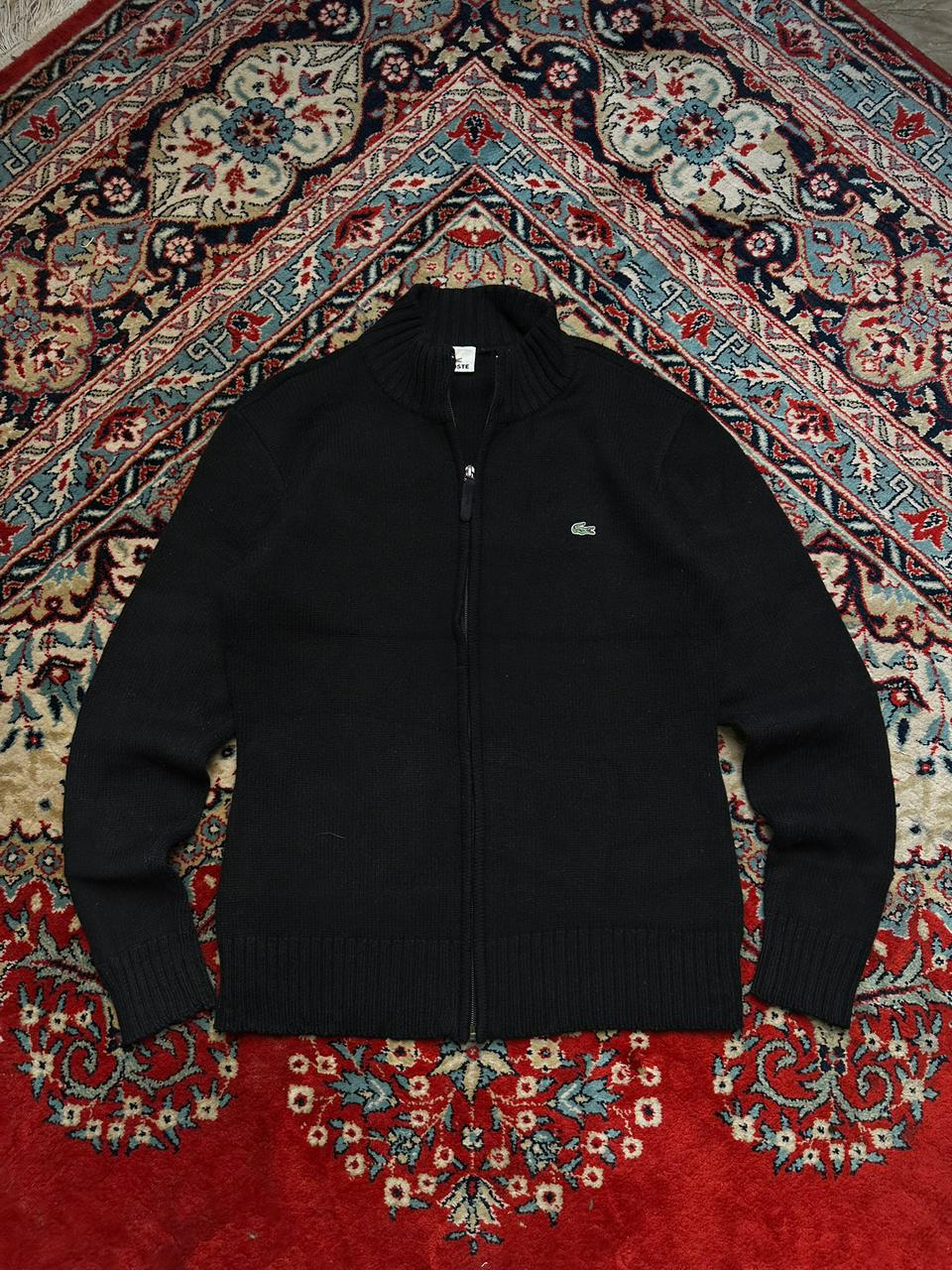 Lacoste Black Ribbed Full Zip KNIT Cardigan