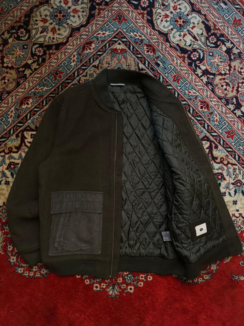 Dark Olive Wool Blend Bomber Jacket