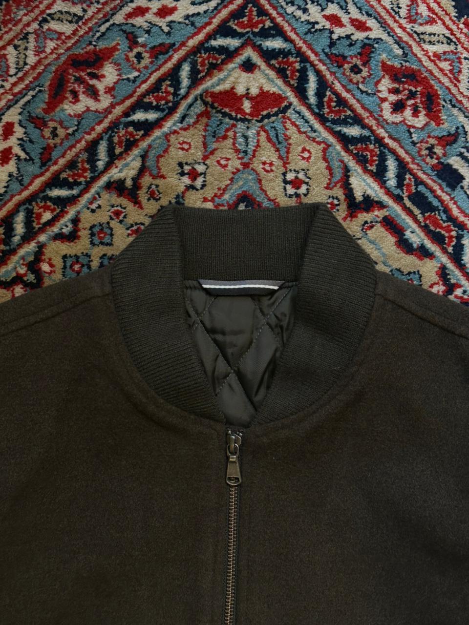 Dark Olive Wool Blend Bomber Jacket