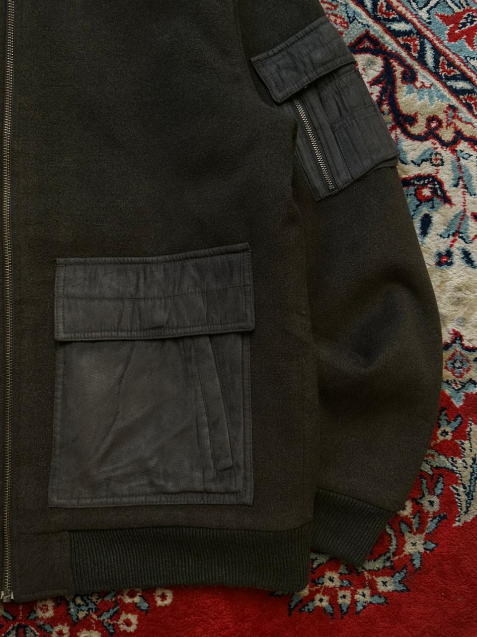 Dark Olive Wool Blend Bomber Jacket