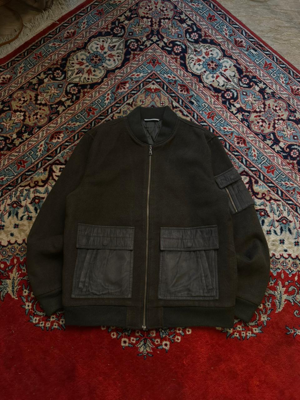 Dark Olive Wool Blend Bomber Jacket