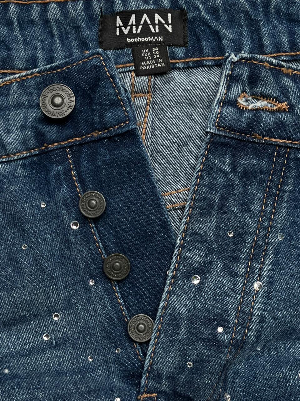 boohooMAN Rhinestone Studded Relaxed Fit Jeans