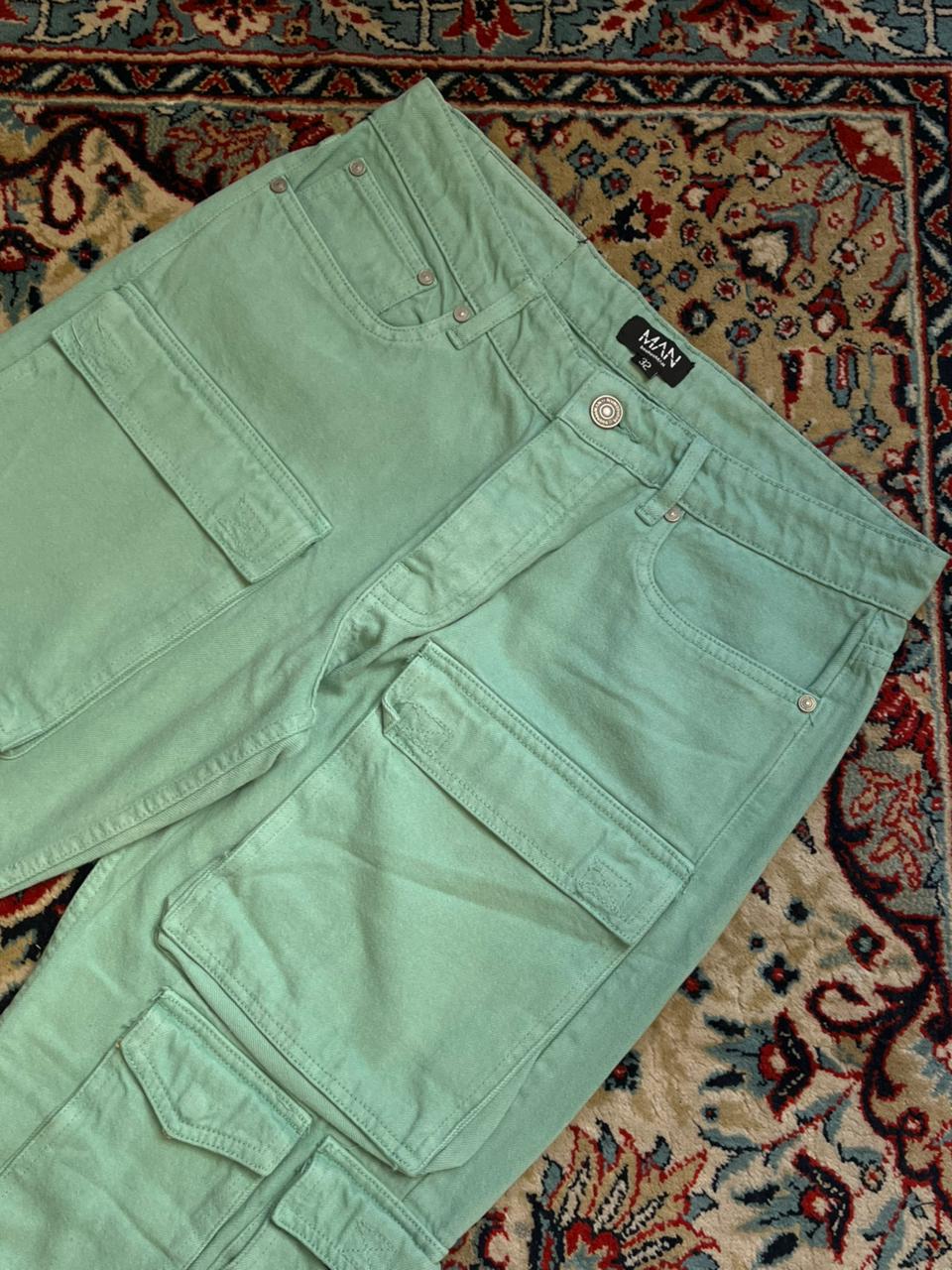 boohooMAN Sage Green Multi Pocket Cargo Pants