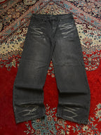 Favela Washed Black Wide Leg Denim Pants