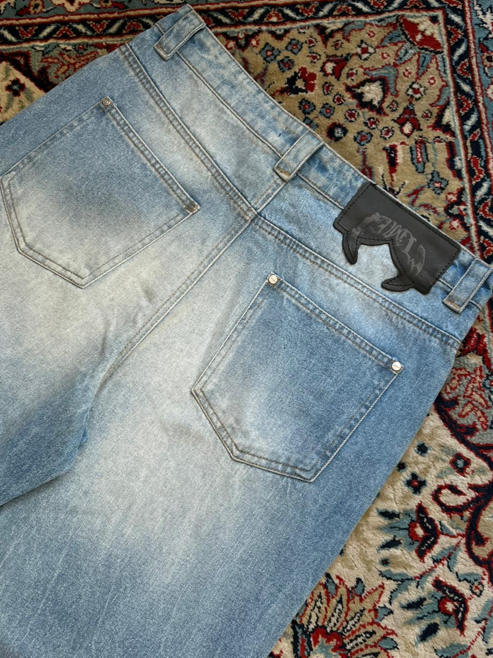 FAVELA Mens Light Wash Baggy Jeans