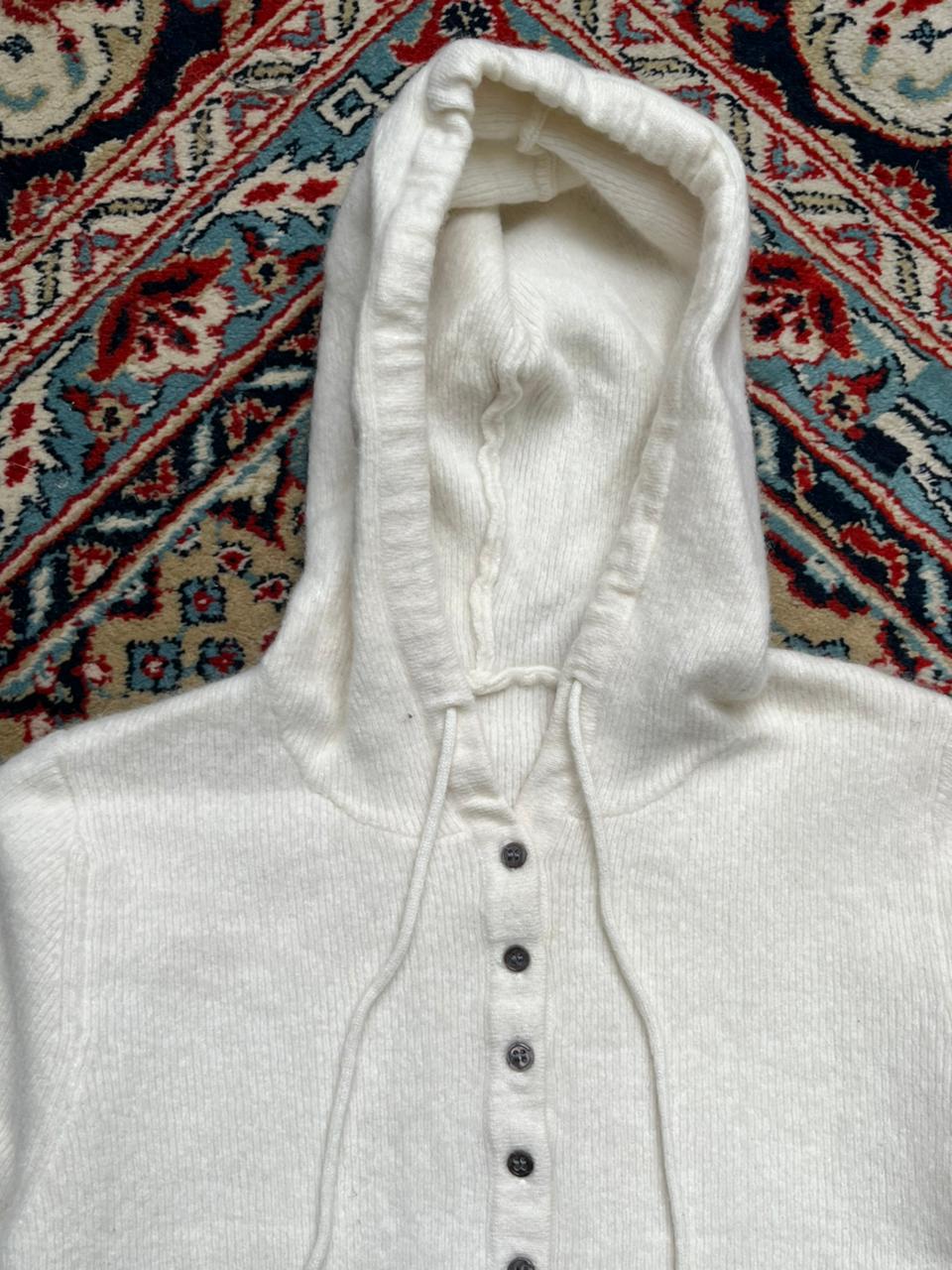 Cream Hooded Knit Pullover Sweater