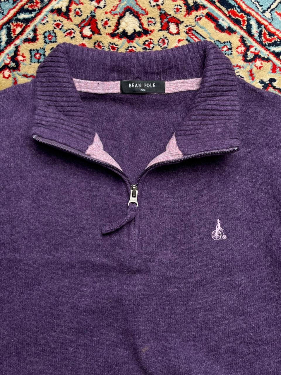 Bean Pole Vintage Pure Wool Purple Quarter Zip Pullover