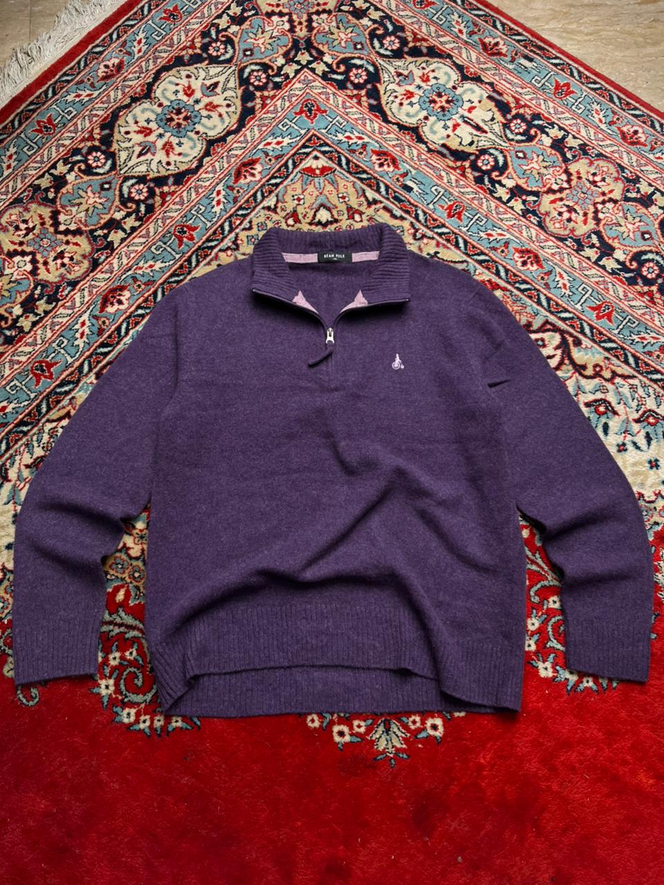 Bean Pole Vintage Pure Wool Purple Quarter Zip Pullover
