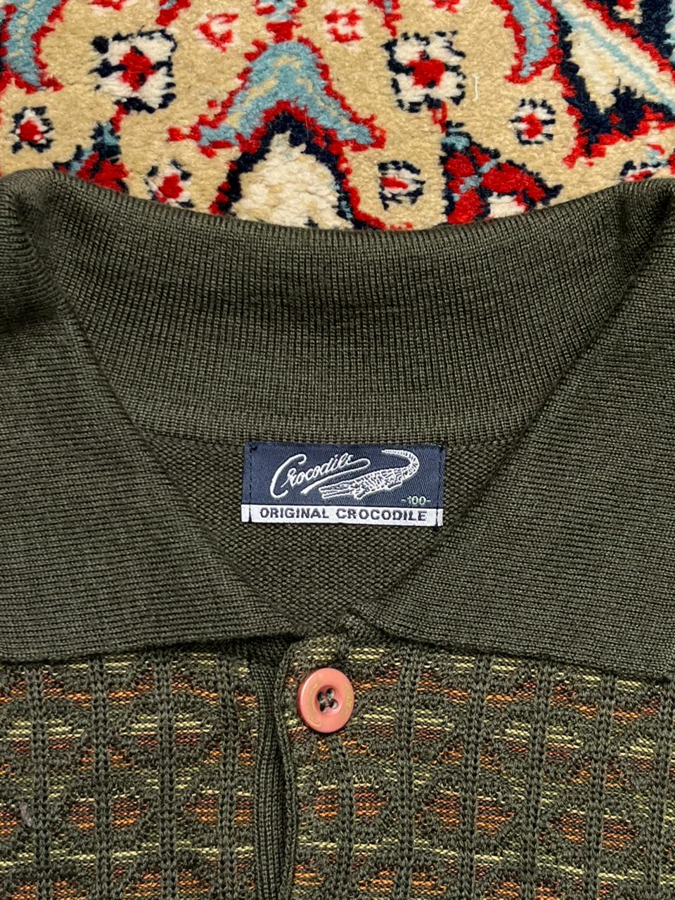Crocodile Green Knit Polo Sweater
