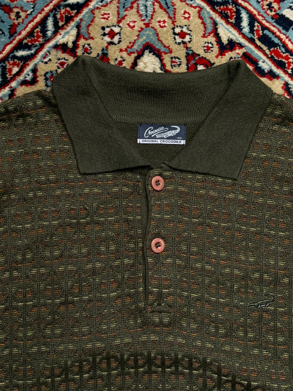 Crocodile Green Knit Polo Sweater