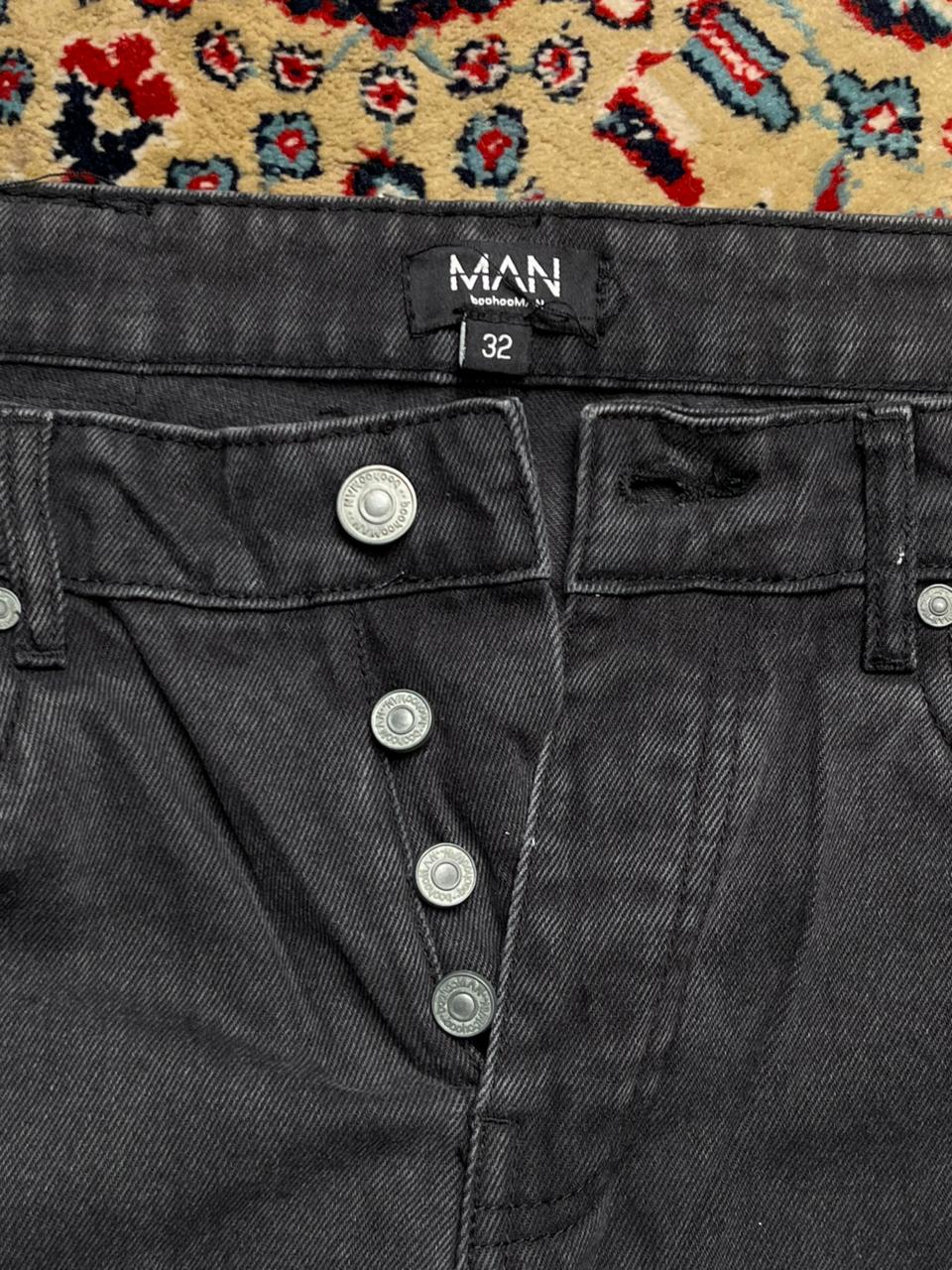 boohooMAN Black Washed Denim Straight Leg