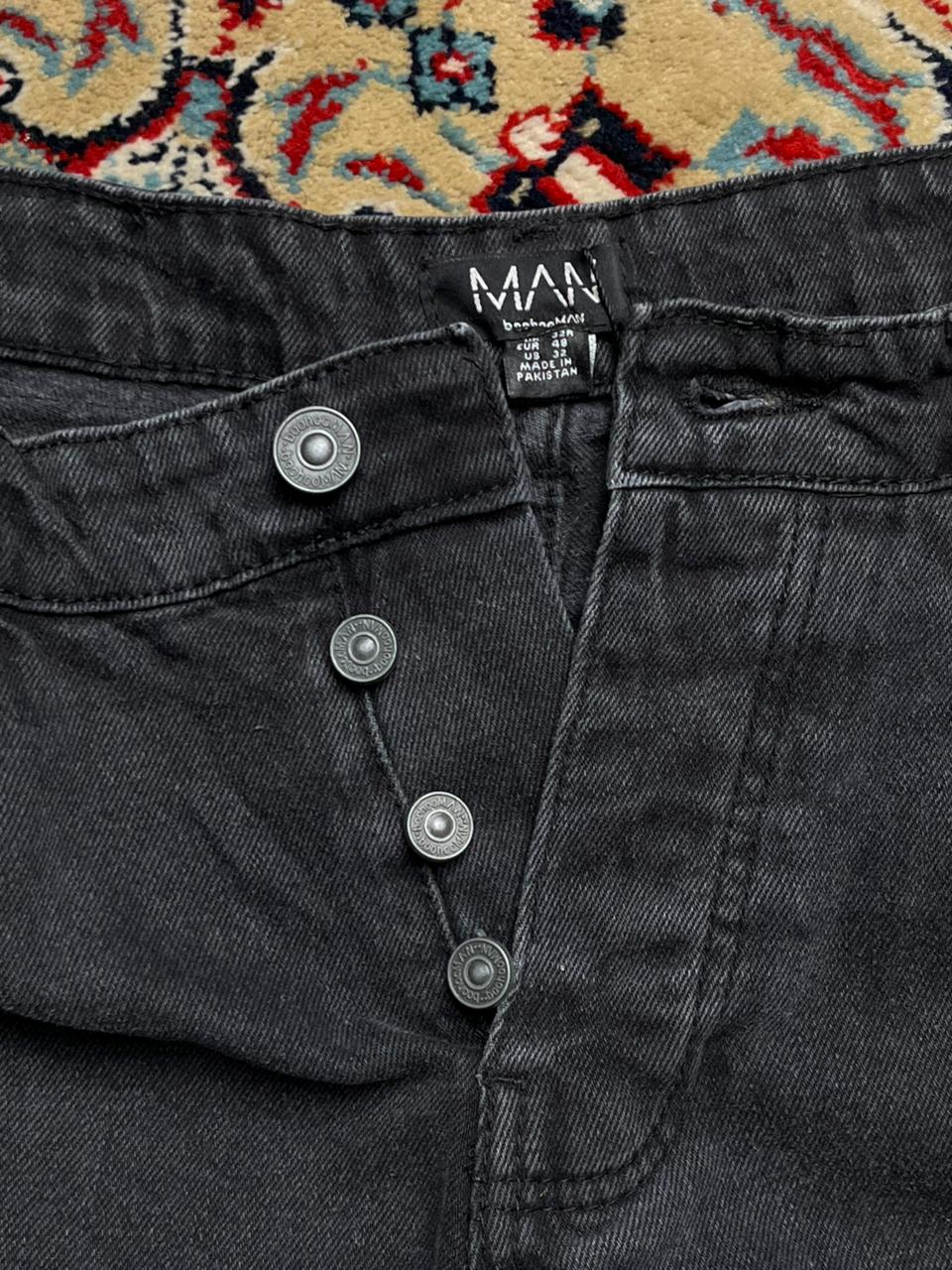 boohooMAN Washed Black Wide Leg Cargo Pants