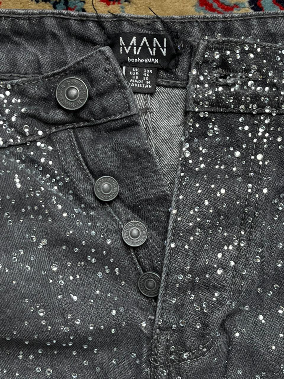 boohooMAN Rhinestone Relaxed Fit Jeans