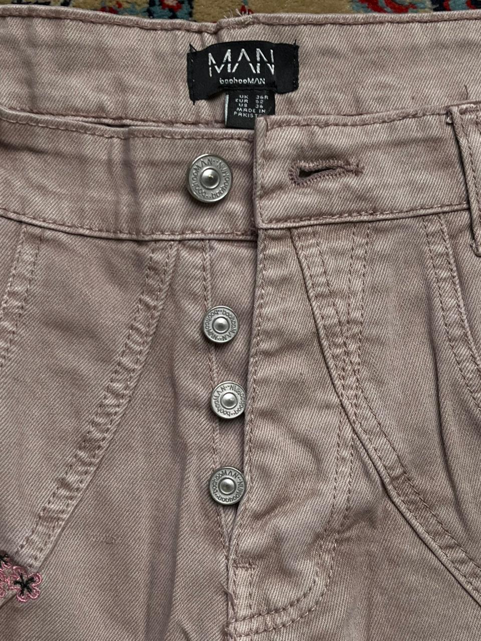 boohooMAN Baggy Floral Embroidered Jeans