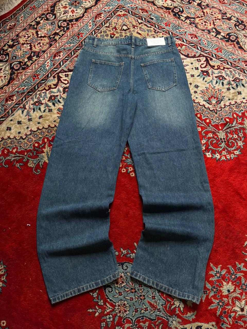 boohooMAN Patched Baggy Blue Jeans