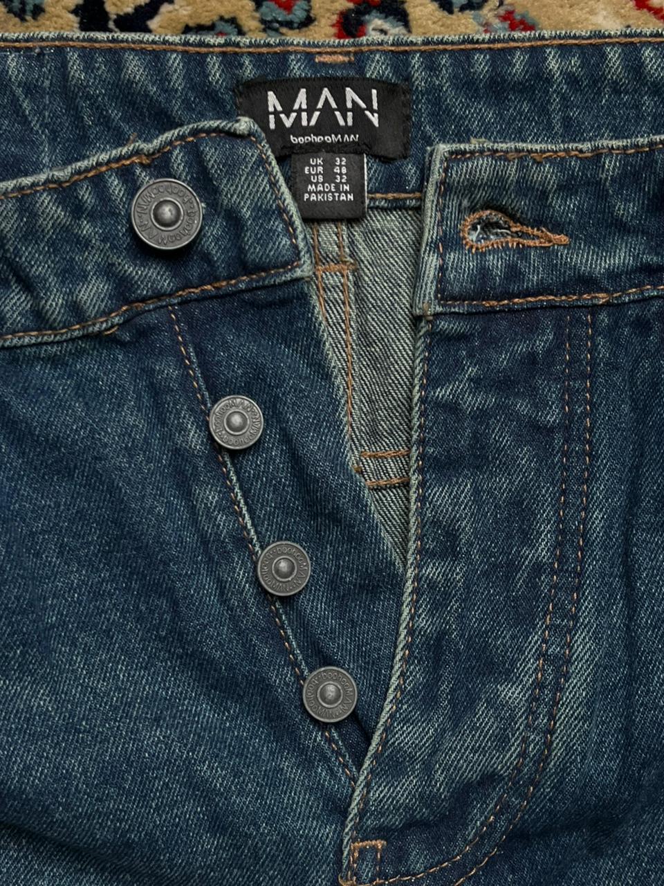 boohooMAN Patched Baggy Blue Jeans