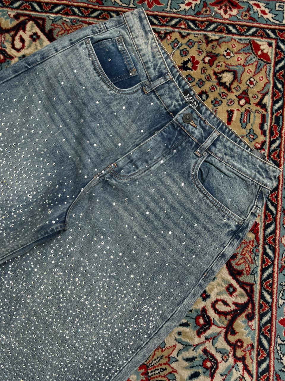 boohooMAN Studded Baggy Denim Pants