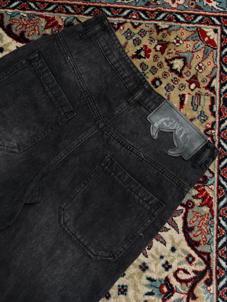 Favela Black Acid Wash Baggy Denim Pants