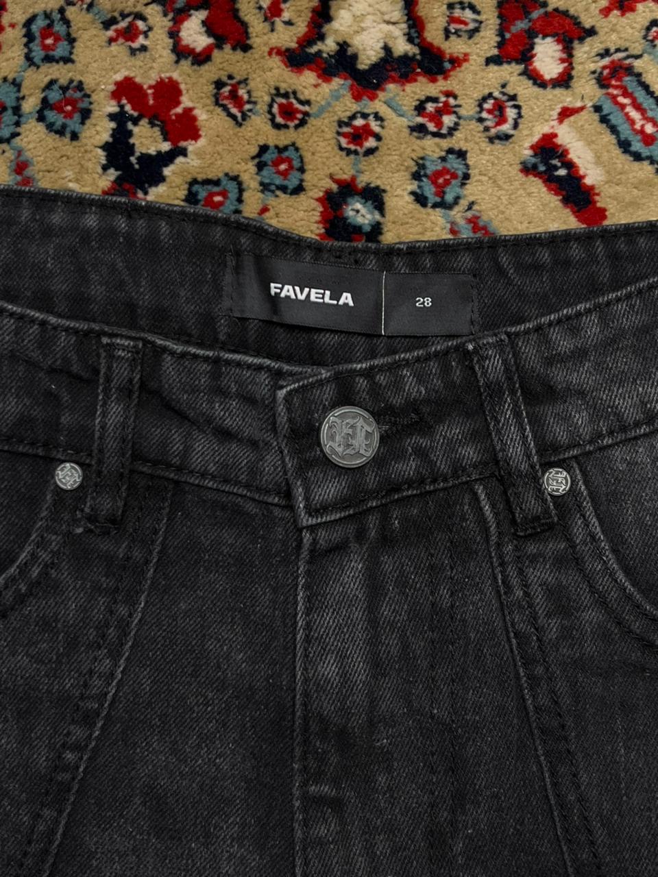 Favela Black Acid Wash Baggy Denim Pants