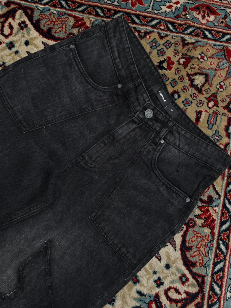 Favela Black Acid Wash Baggy Denim Pants