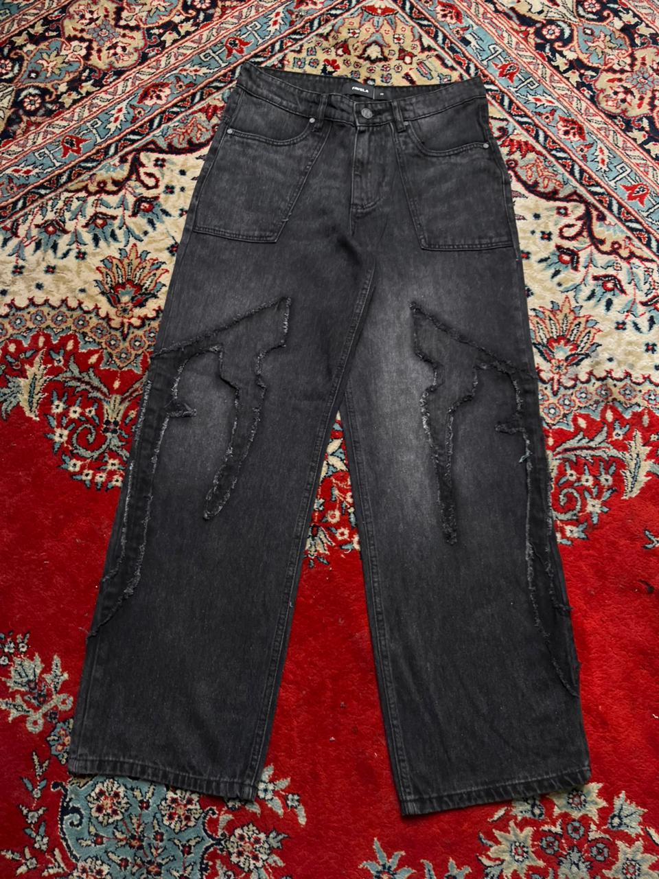 Favela Black Acid Wash Baggy Denim Pants