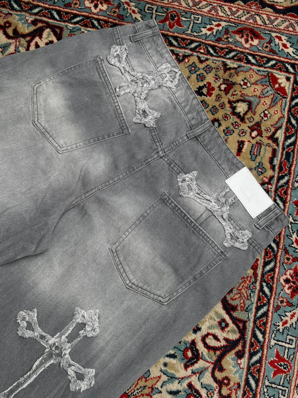 boohooMAN Grey Washed Baggy Fit Denim PANTS