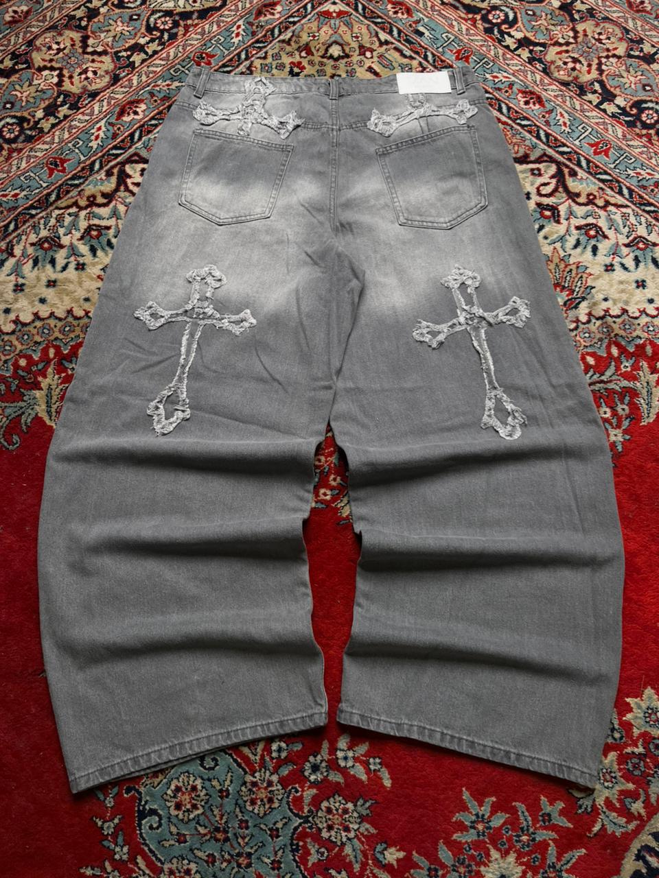 boohooMAN Grey Washed Baggy Fit Denim PANTS